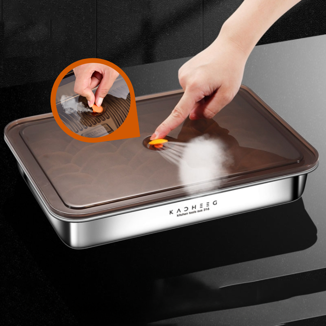 Recipiente para alimentos antibacteriano em aço inoxidável 304 com tampa a vácuo (22,5 x 15 x 6 cm)