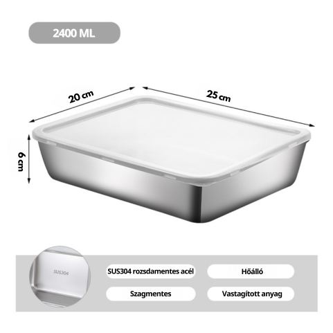 70% KEDVEZMÉNY | 304 Rozsdamentes Acél Ételtartó (25*20*6cm)
