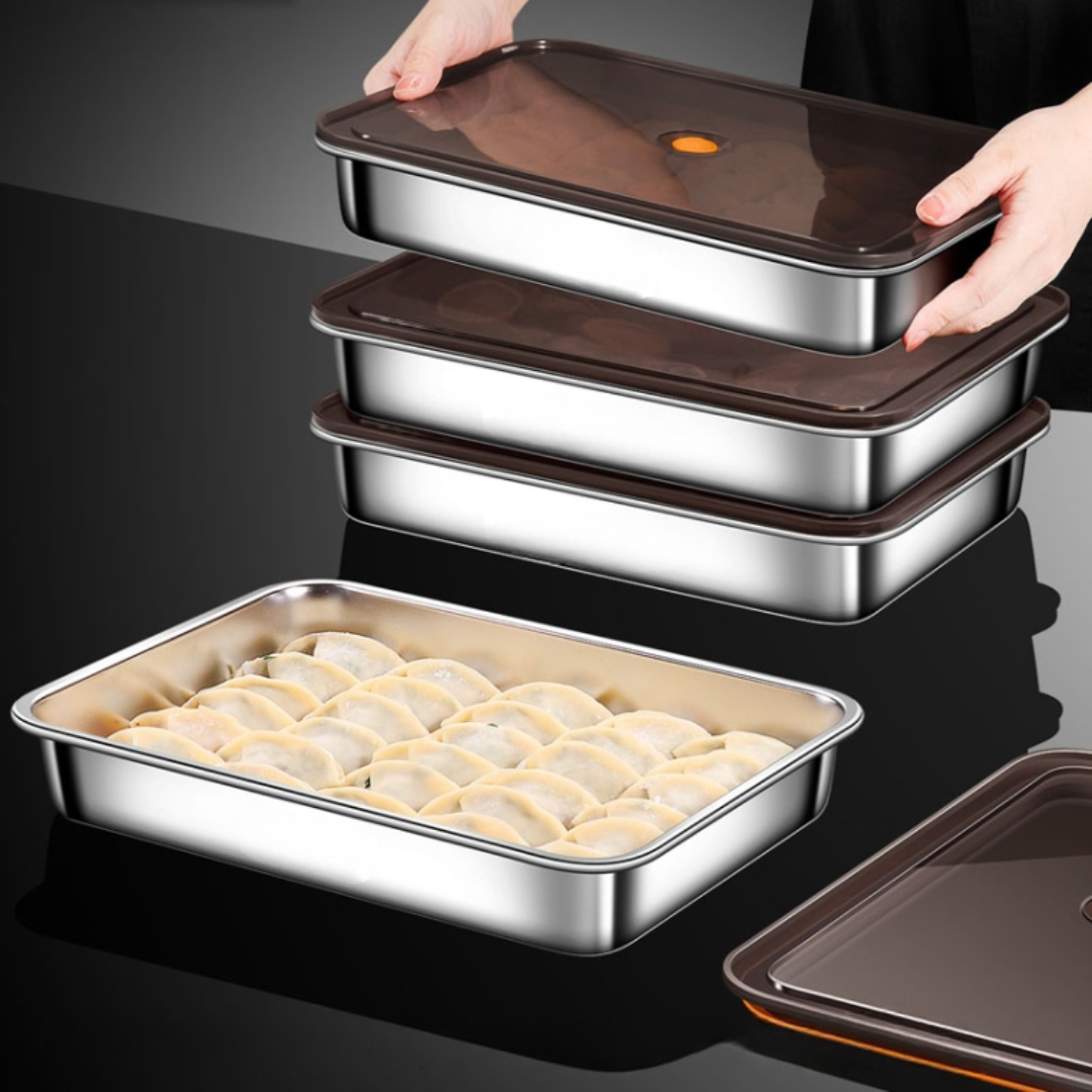 Recipiente para alimentos antibacteriano em aço inoxidável 304 com tampa a vácuo (22,5 x 15 x 6 cm)
