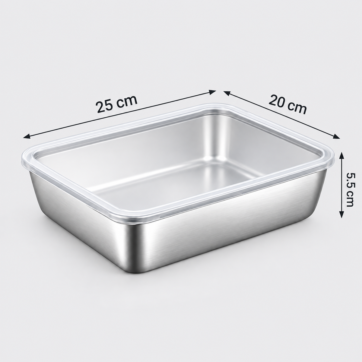 Prémium SUS304 rozsdamentes acél ételtároló 2400 ml, légmentesen záródó fedéllel (25×20×5 cm)