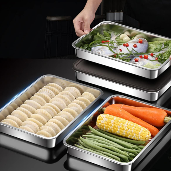 Recipiente para alimentos antibacteriano em aço inoxidável 304 com tampa a vácuo (22,5 x 15 x 6 cm)