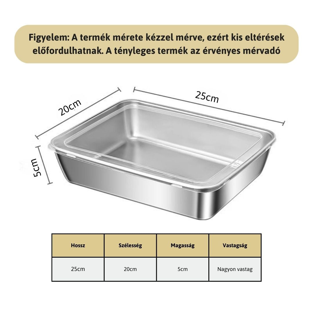 Élelmiszertartó 304-es rozsdamentes acélból – Hosszabb frissesség és maximális biztonság (25x20x5 cm)