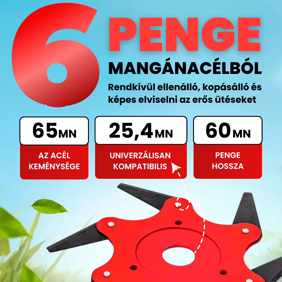 🇭🇺 6 pengés, szupererős mangánacél fűnyíró kés (tartozékokkal együtt)
