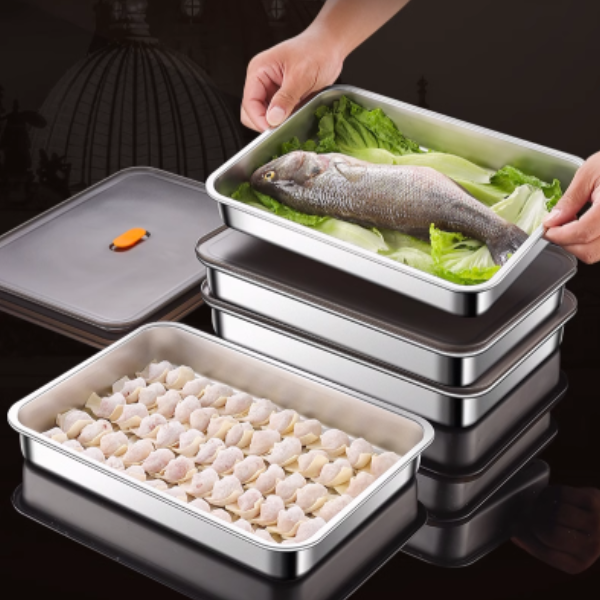 Recipiente para alimentos antibacteriano em aço inoxidável 304 com tampa a vácuo (22,5 x 15 x 6 cm)