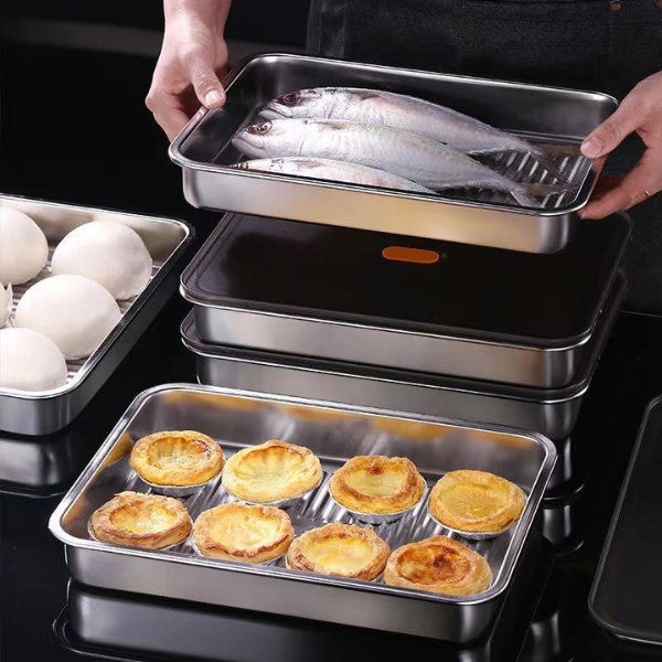 Recipiente para alimentos antibacteriano em aço inoxidável 304 com tampa a vácuo (22,5 x 15 x 6 cm)