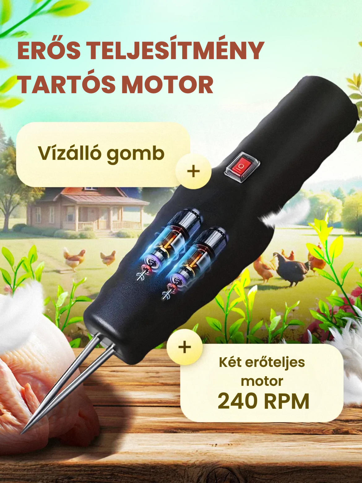 🇭🇺 Nagy teljesítményű hordozható baromfitoll-eltávolító gép gyors töltővel