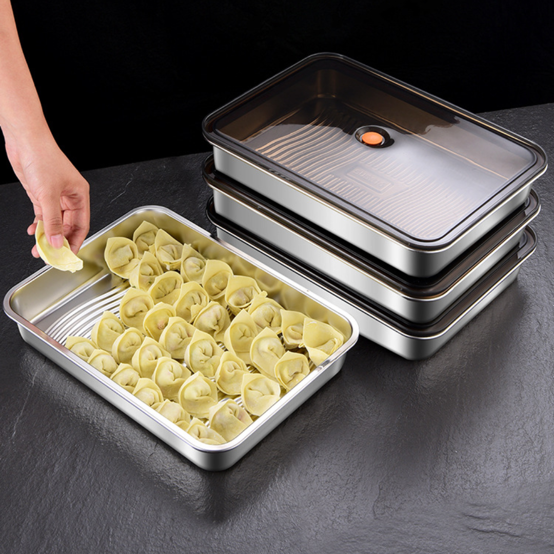 Recipiente para alimentos antibacteriano em aço inoxidável 304 com tampa a vácuo (22,5 x 15 x 6 cm)