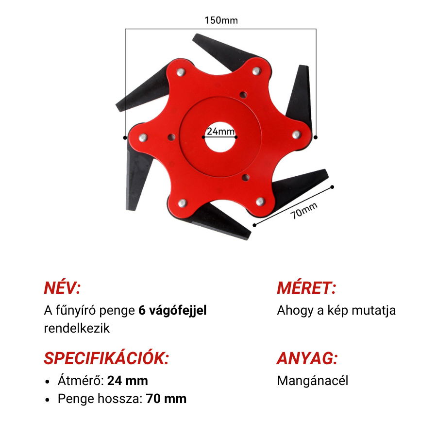 🇭🇺 6 pengés, szupererős mangánacél fűnyíró kés (tartozékokkal együtt)