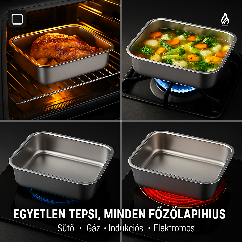 304-es rozsdamentes acél tál fedéllel – Az ételt akár 1 hónapig frissen tartja, 1000 °C-ig hőálló és helytakarékos | 70% KEDVEZMÉNY