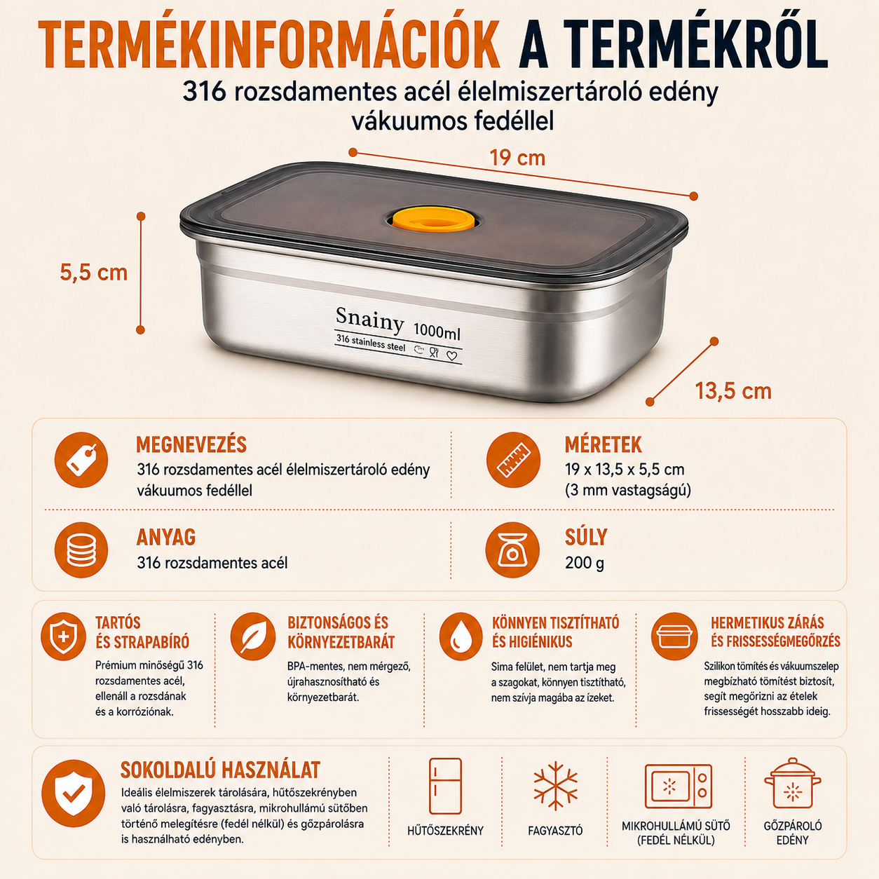 ⚜️(SZUPER KEDVEZMÉNY) Antibakteriális 316 rozsdamentes acél ételtároló
