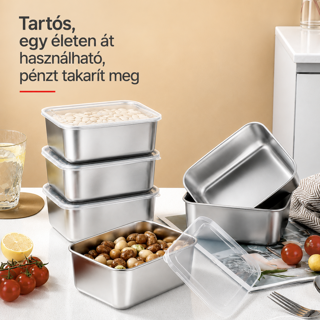 Kapj 12-t, Fizess Csak 6-ért | 316 Rozsdamentes Acél Tartálykészlet Fedéllel (13,5 × 10,5 × 6 Cm)