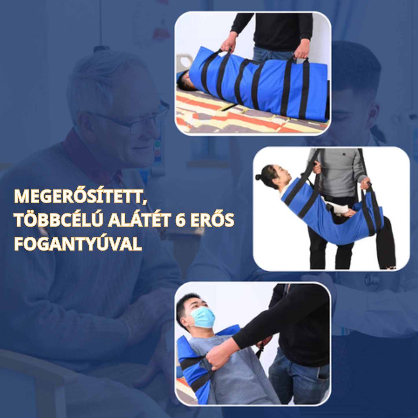 Betegmozgató alátét 6 megerősített fogantyúval, többfunkciós orvosi ágybetét idősek számára
