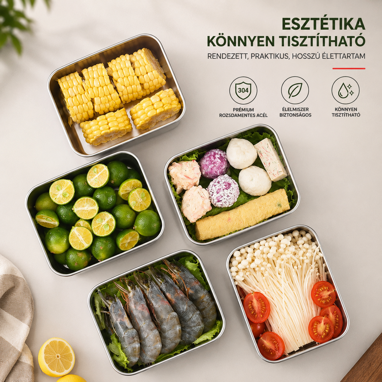 Kapj 12-t, Fizess Csak 6-ért | 316 Rozsdamentes Acél Tartálykészlet Fedéllel (13,5 × 10,5 × 6 Cm)