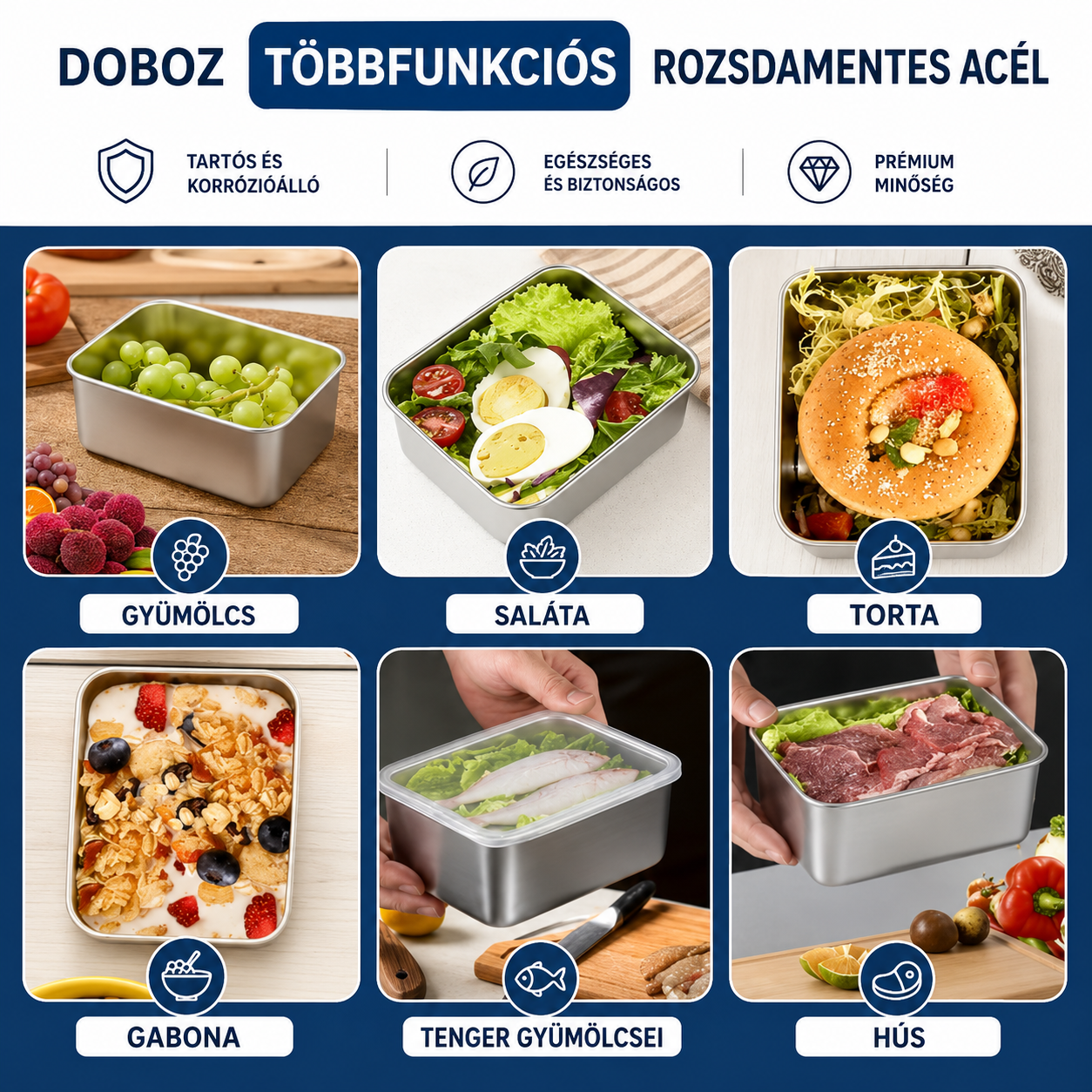 Kapj 12-t, Fizess Csak 6-ért | 316 Rozsdamentes Acél Tartálykészlet Fedéllel (13,5 × 10,5 × 6 Cm)