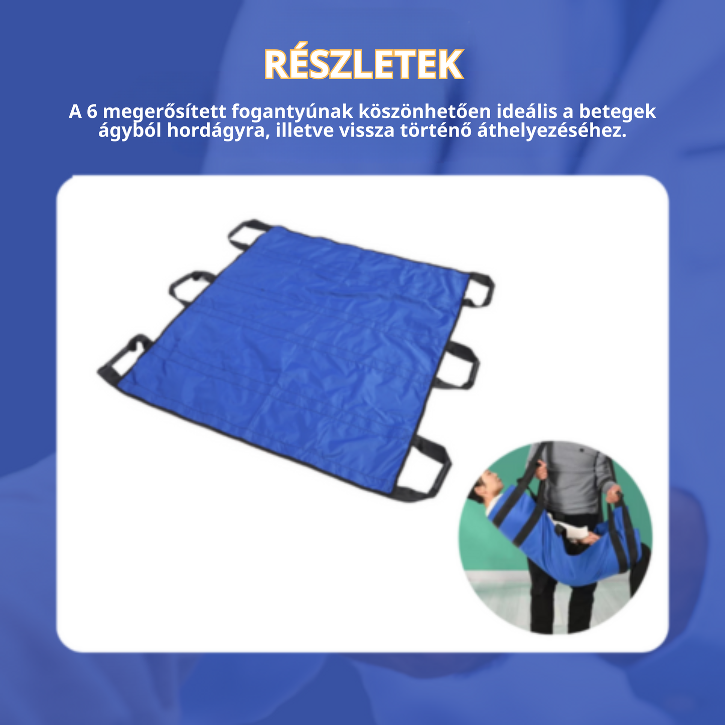 Betegmozgató alátét 6 megerősített fogantyúval, többfunkciós orvosi ágybetét idősek számára