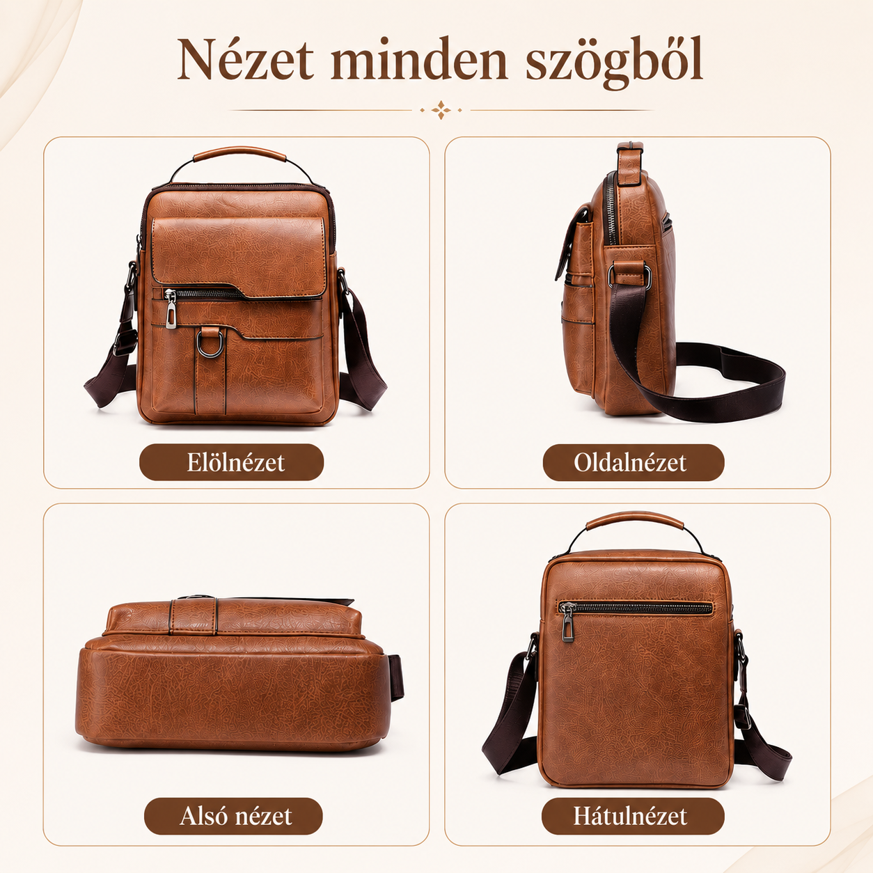 ⚡Unisex válltáska teljes szemcsés marhabőrből, vízálló és karcálló, vintage stílusban.