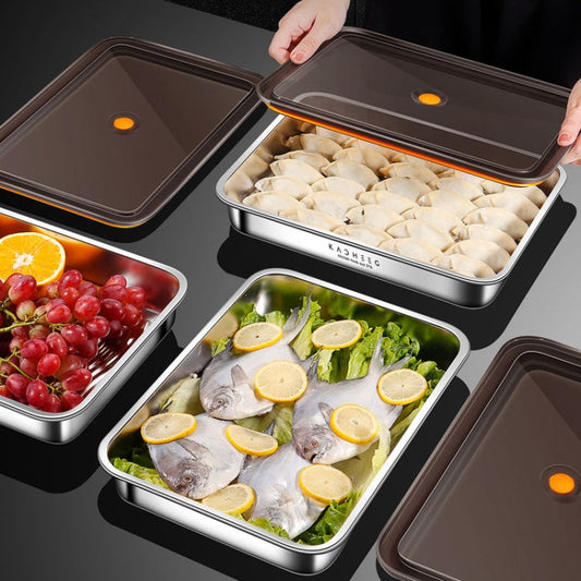 Recipiente para alimentos antibacteriano em aço inoxidável 304 com tampa a vácuo (22,5 x 15 x 6 cm)