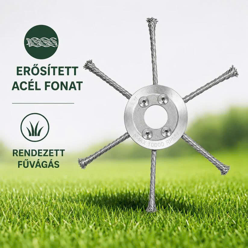 ⚙️ 6 fonott acélpengés fűnyíró fej — örökre búcsú a zsinórtól