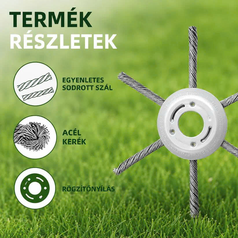 ⚙️ 6 fonott acélpengés fűnyíró fej — örökre búcsú a zsinórtól