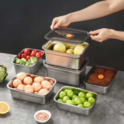 Nagy Antibakteriális Rozsdamentes Acél Légmentesen Záródó Élelmiszer-Tartály - 1500ml (19 x 14 x 8 cm)