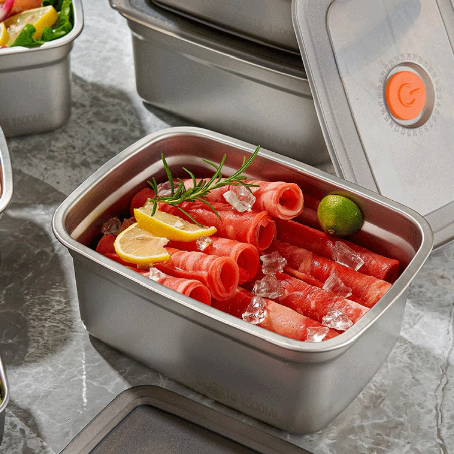 Nagy Antibakteriális Rozsdamentes Acél Légmentesen Záródó Élelmiszer-Tartály - 1500ml (19 x 14 x 8 cm)