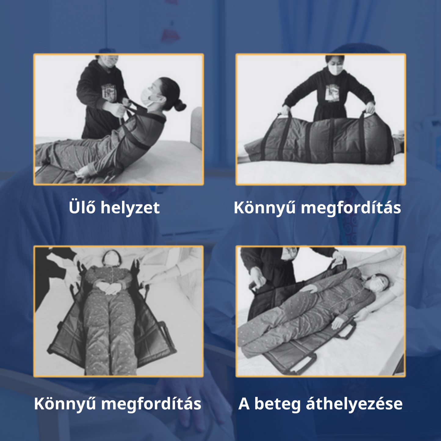 Betegmozgató alátét 6 megerősített fogantyúval, többfunkciós orvosi ágybetét idősek számára