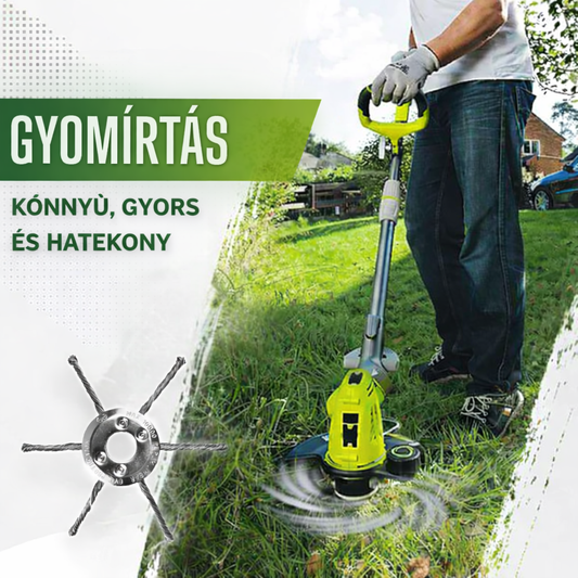 A vágófej 6 darab erős acélhuzallal szőtt ággal rendelkezik (adapterkészletet tartalmaz)