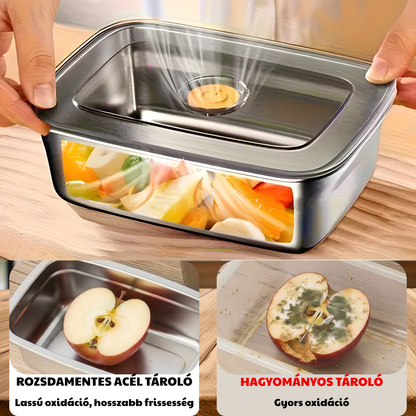 Nagy Antibakteriális Rozsdamentes Acél Légmentesen Záródó Élelmiszer-Tartály - 1500ml (19 x 14 x 8 cm)