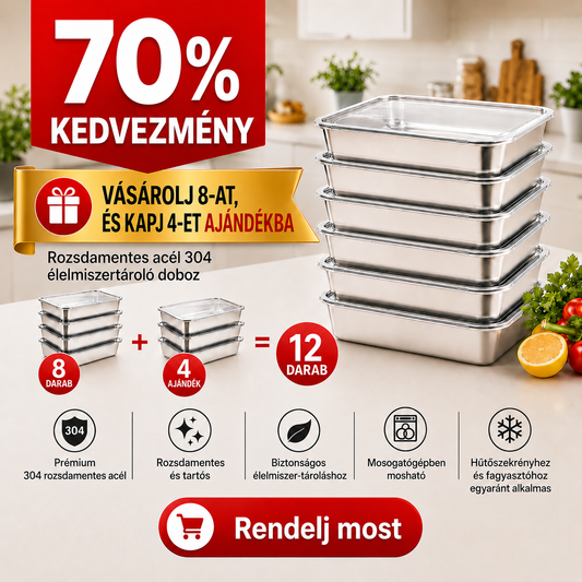 ⚜️ 304-es Rozsdamentes Acél Tárolóedény — 2000 ML | Akár 30 Napig Frissen Tartja Az Ételeket