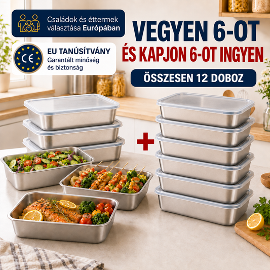 Prémium SUS304 rozsdamentes acél ételtároló 2400 ml, légmentesen záródó fedéllel (25×20×5 cm)