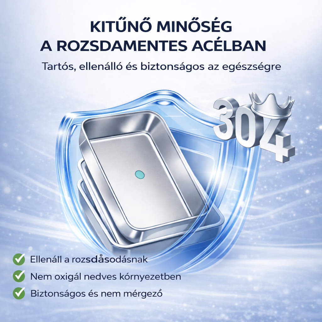 304 rozsdamentes acél ételtároló doboz, 2500 ml kapacitással – Biztonságos és praktikus megoldás az élelmiszerek tárolására (25×20×6 cm)