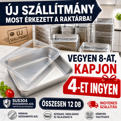 304 rozsdamentes acél ételtároló doboz, 2500 ml kapacitással – Biztonságos és praktikus megoldás az élelmiszerek tárolására (25×20×6 cm)