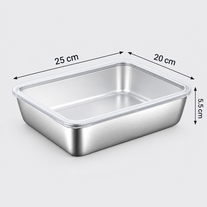 Prémium SUS304 rozsdamentes acél ételtároló 2400 ml, légmentesen záródó fedéllel (25×20×5 cm)