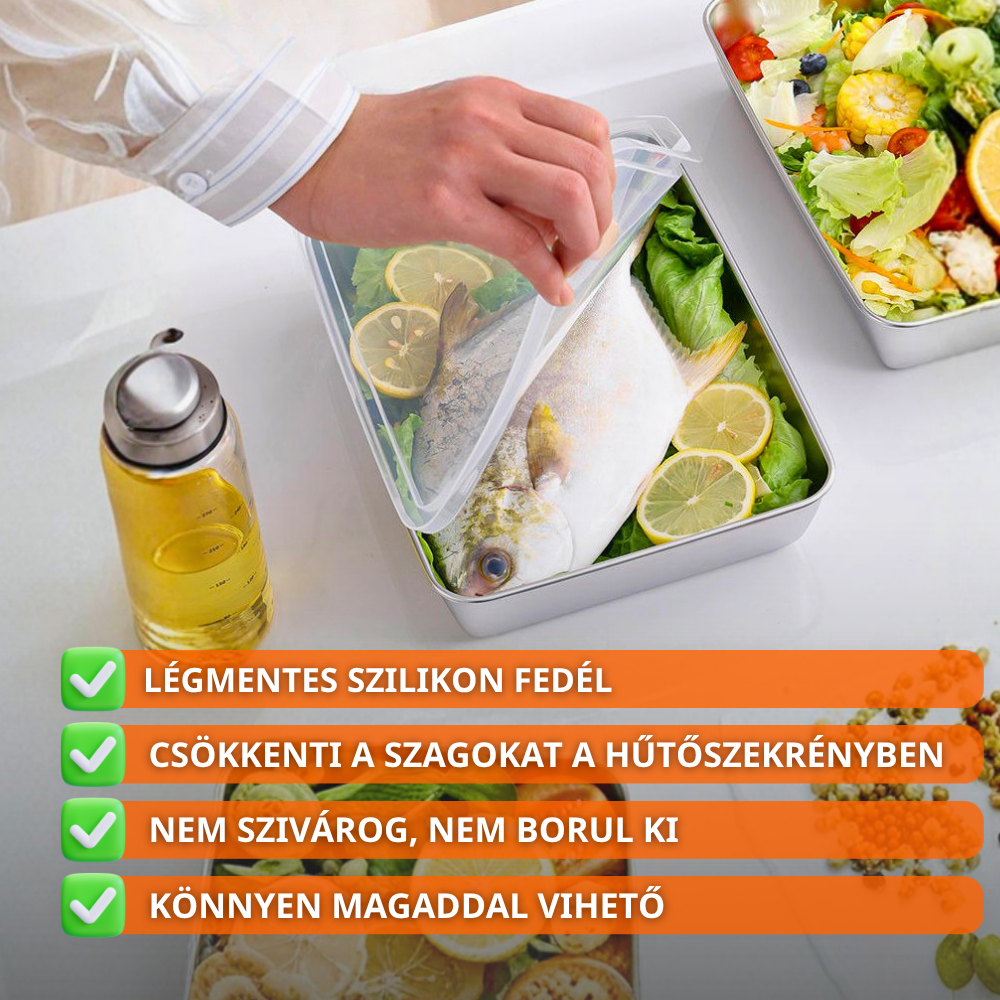 PRÉMIUM 304-ES ROZSDAMENTES ACÉL TÁROLÓ - Akár 5× tovább frissen tartja az ételeket