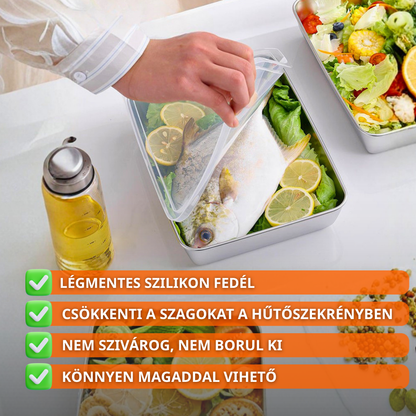 PRÉMIUM 304-ES ROZSDAMENTES ACÉL TÁROLÓ - Akár 5× tovább frissen tartja az ételeket
