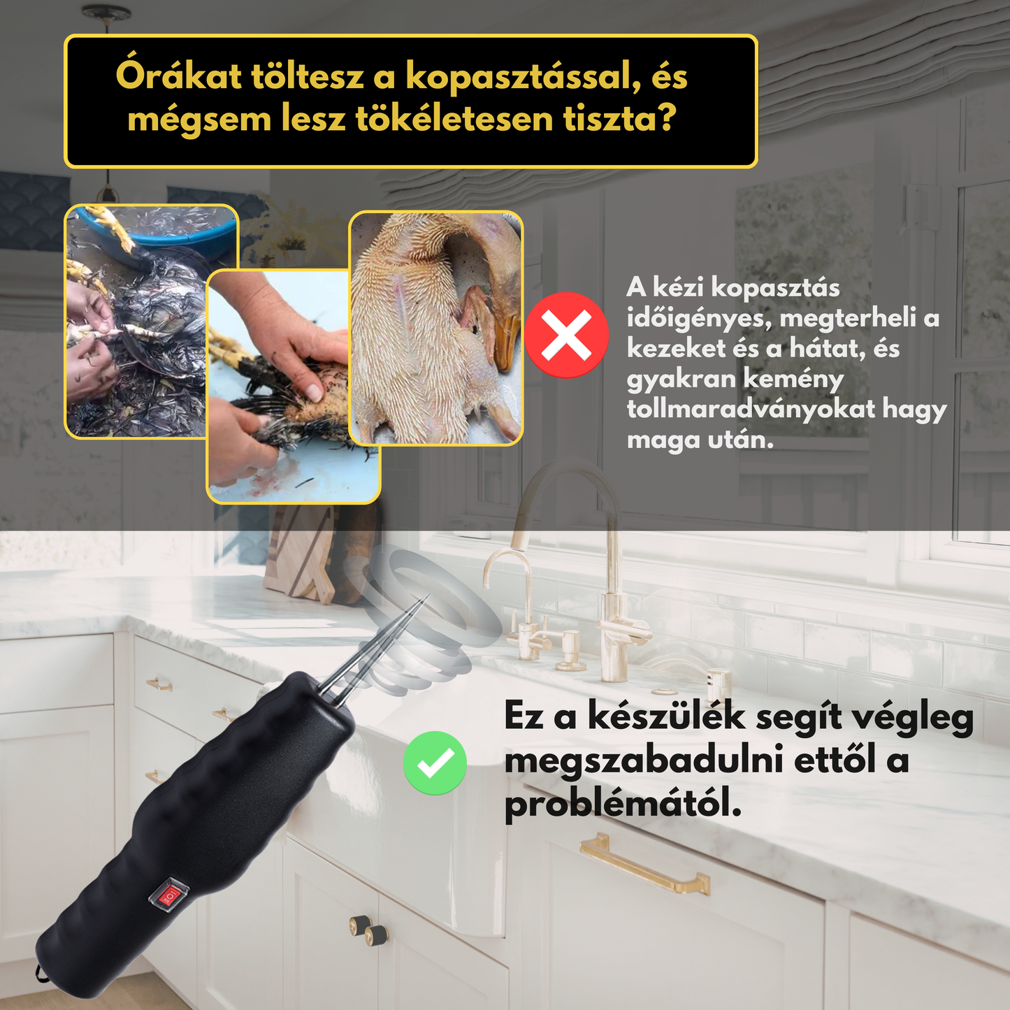 Hordozható baromfi tollkopasztó – percek alatt eltávolítja az összes tollat