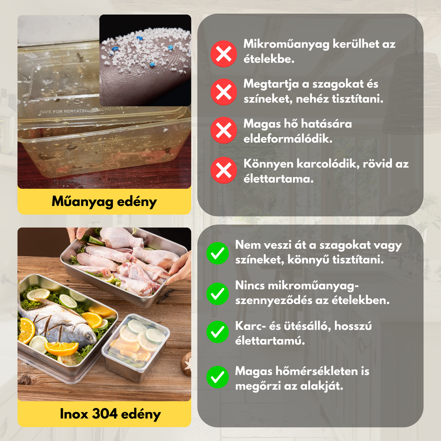 Élelmiszertartó 304-es rozsdamentes acélból – Hosszabb frissesség és maximális biztonság