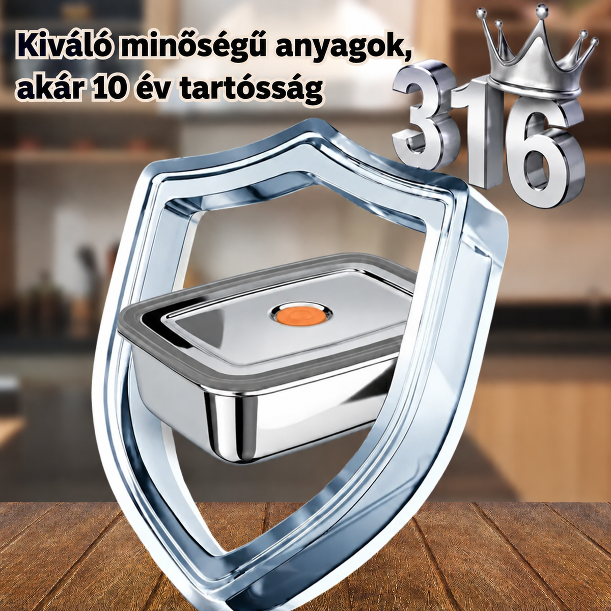 Nagy Antibakteriális Rozsdamentes Acél Légmentesen Záródó Élelmiszer-Tartály - 1000ml (19 x 14 x 6 cm)