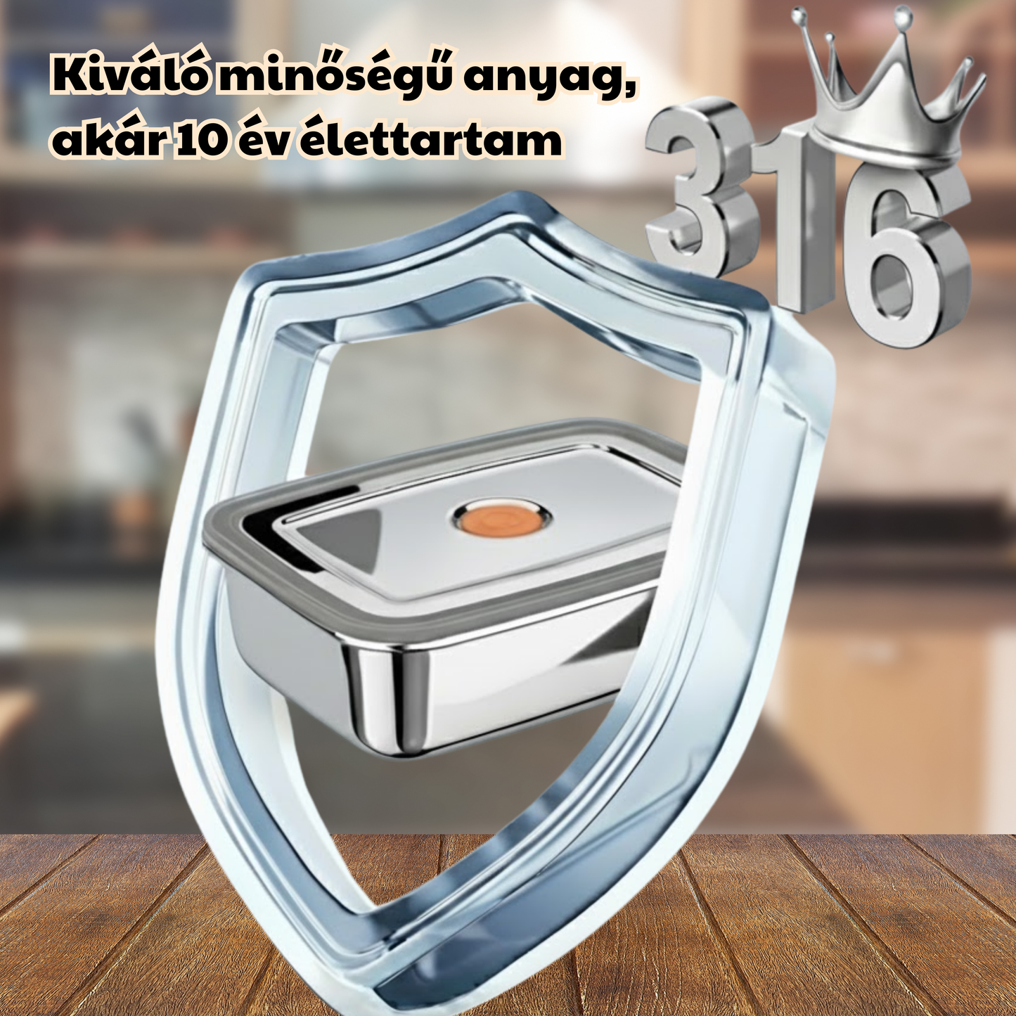 Nagy Antibakteriális Rozsdamentes Acél Légmentesen Záródó Élelmiszer-Tartály - 1500ml (19 x 14 x 8 cm)