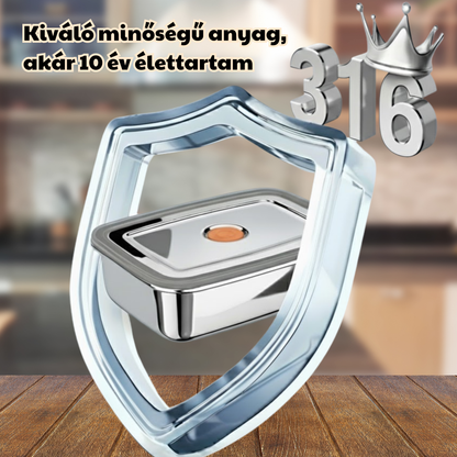 Nagy Antibakteriális Rozsdamentes Acél Légmentesen Záródó Élelmiszer-Tartály - 1500ml (19 x 14 x 8 cm)