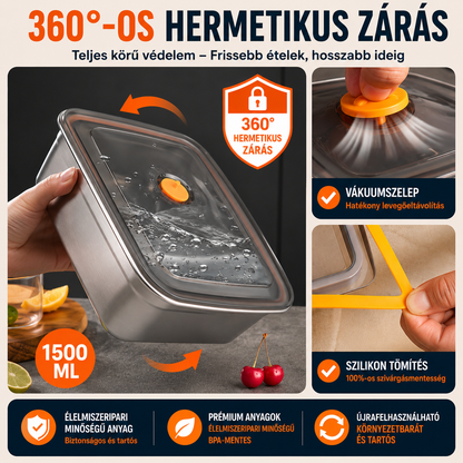 ⚜️Vákuumos Tároló 316-os Acélból 1500ML — Német Minőség | Friss Étel 5× Tovább