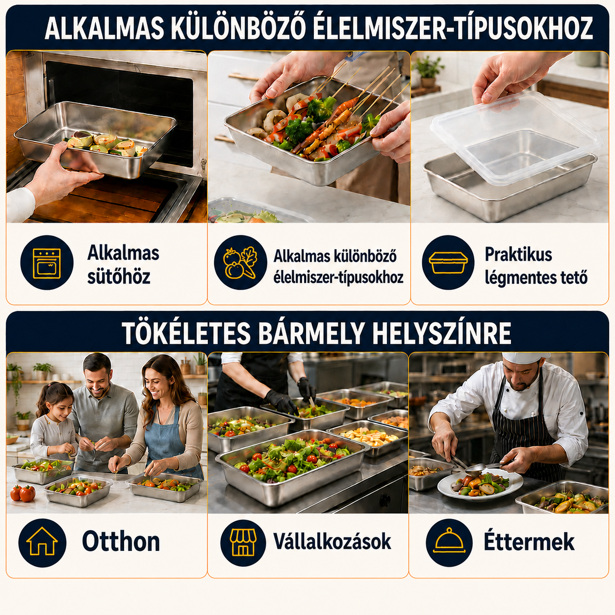 SUS304 rozsdamentes acél ételtároló dobozok | Hosszabb ideig frissen tartják az ételeket (25×20×5 cm)