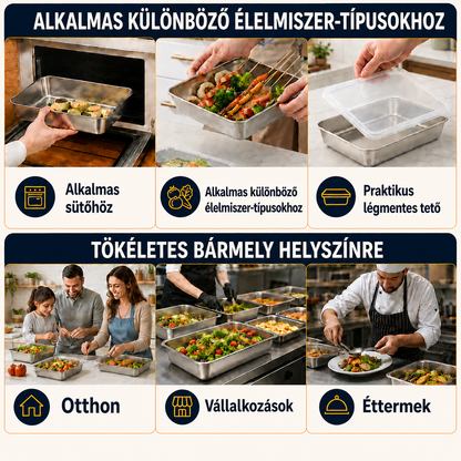 SUS304 rozsdamentes acél ételtároló dobozok | Hosszabb ideig frissen tartják az ételeket (25×20×5 cm)