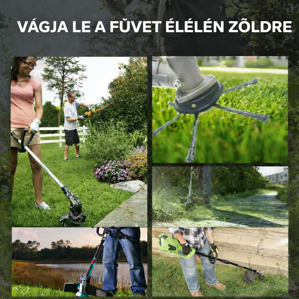 A vágófej 6 darab erős acélhuzallal szőtt ággal rendelkezik (adapterkészletet tartalmaz)