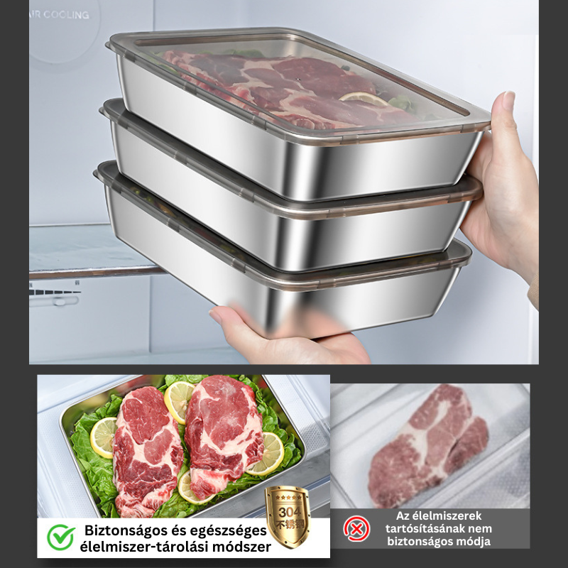 [🎁 Készlet 7+2 ingyenes] Tartós SUS304 rozsdamentes acéltartók – Egészséges, Prémium és Mikrózható (25 x 20 x 5 cm)