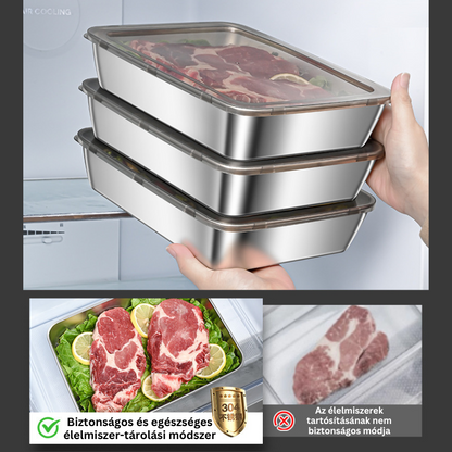 [🎁 Készlet 7+2 ingyenes] Tartós SUS304 rozsdamentes acéltartók – Egészséges, Prémium és Mikrózható (25 x 20 x 5 cm)