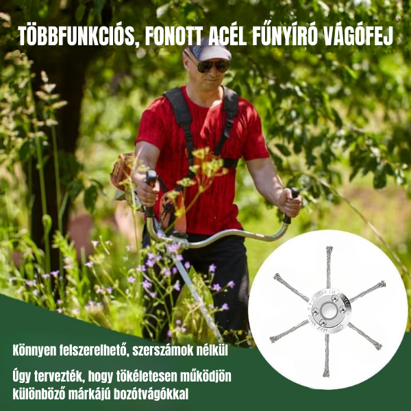 A vágófej 6 darab rozsdamentes acélból készült ággal rendelkezik