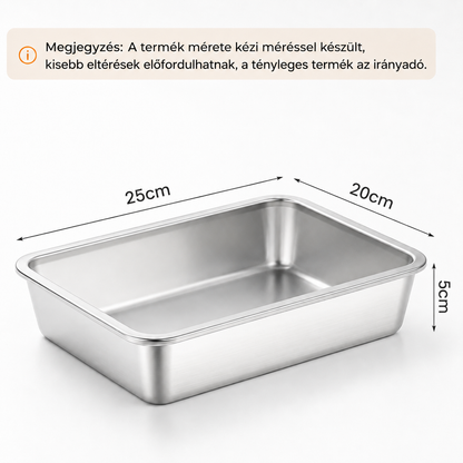 304-es rozsdamentes ételtároló doboz légzáró fedéllel – 25 × 20 × 5 cm