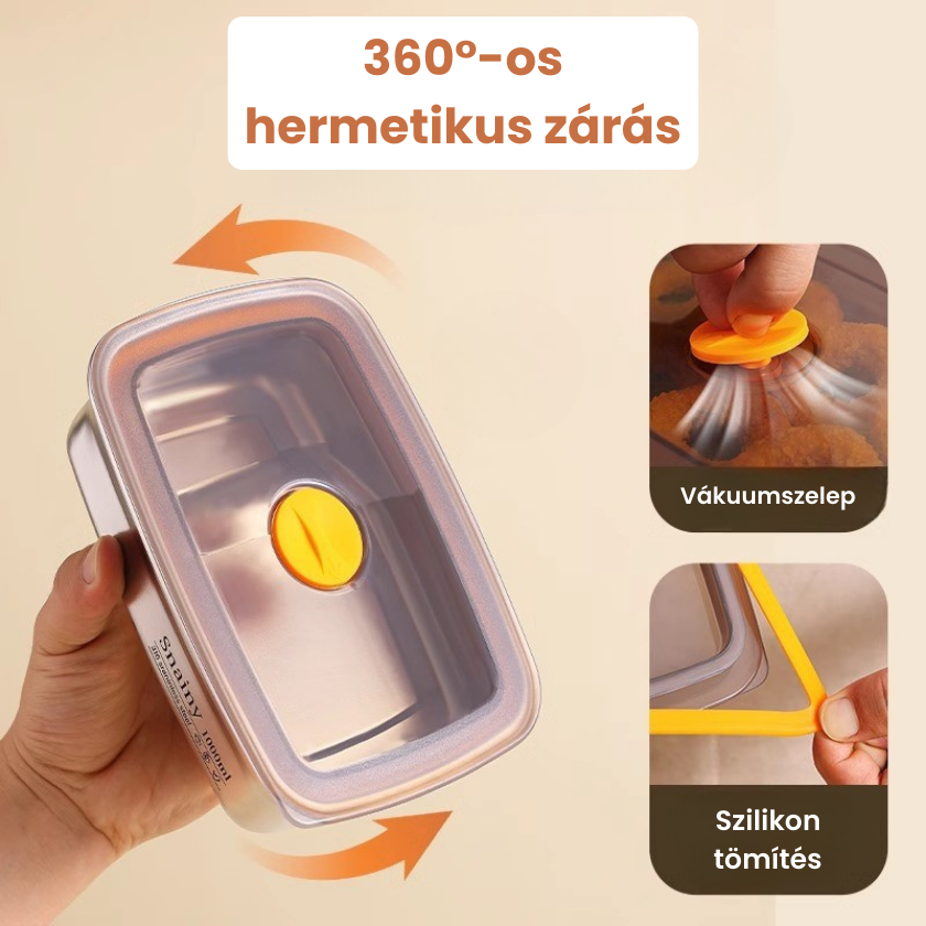 Nagy Antibakteriális Rozsdamentes Acél Légmentesen Záródó - 1500ml (19 x 14 x 8 cm)
