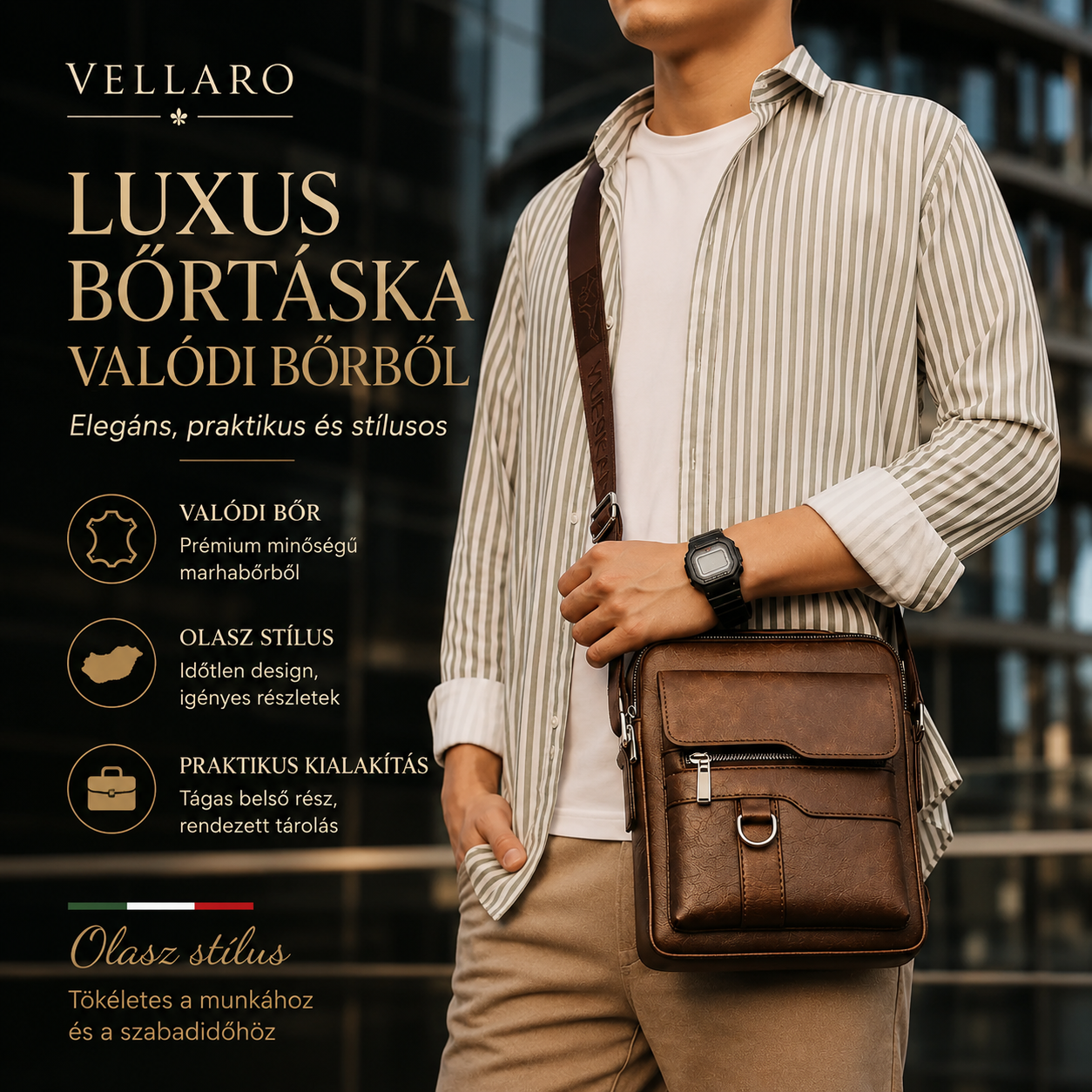 ⚡Unisex válltáska teljes szemcsés marhabőrből, vízálló és karcálló, vintage stílusban.